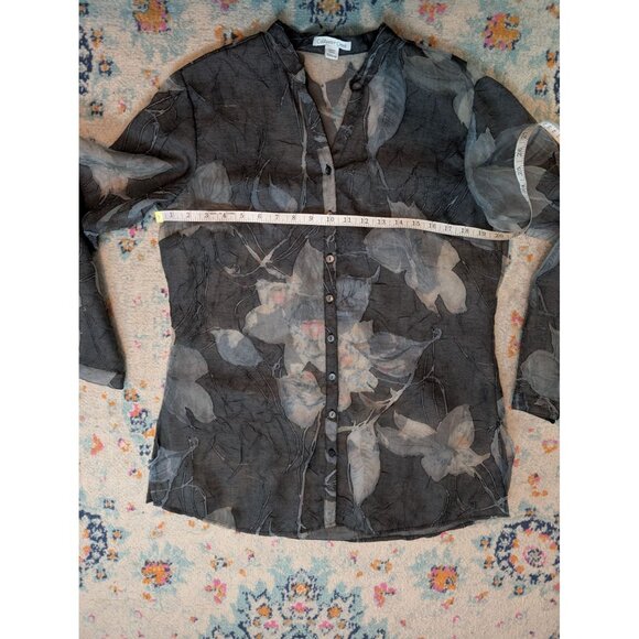 Coldwater Creek Sheer Black & Gray Floral Crinkled Button-Up Shirt - PM (10-12) - Picture 7 of 11